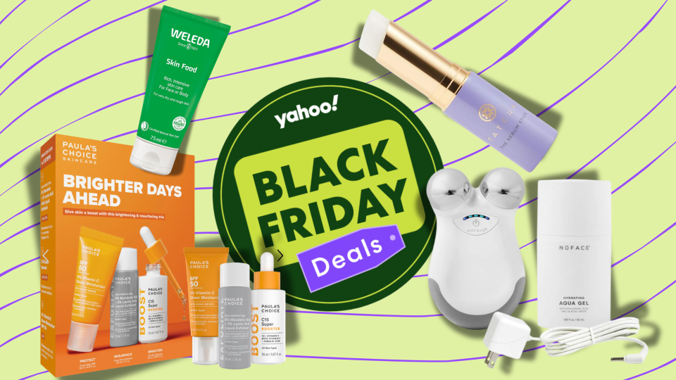 beauty products on a green background