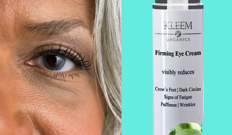 close-up of someone's eye / the bottle of eye cream