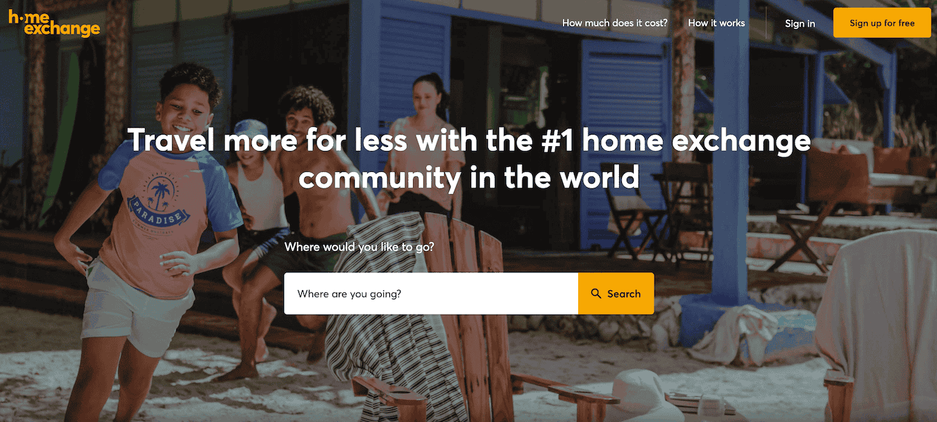 Screenshot of the HomeExchange home page