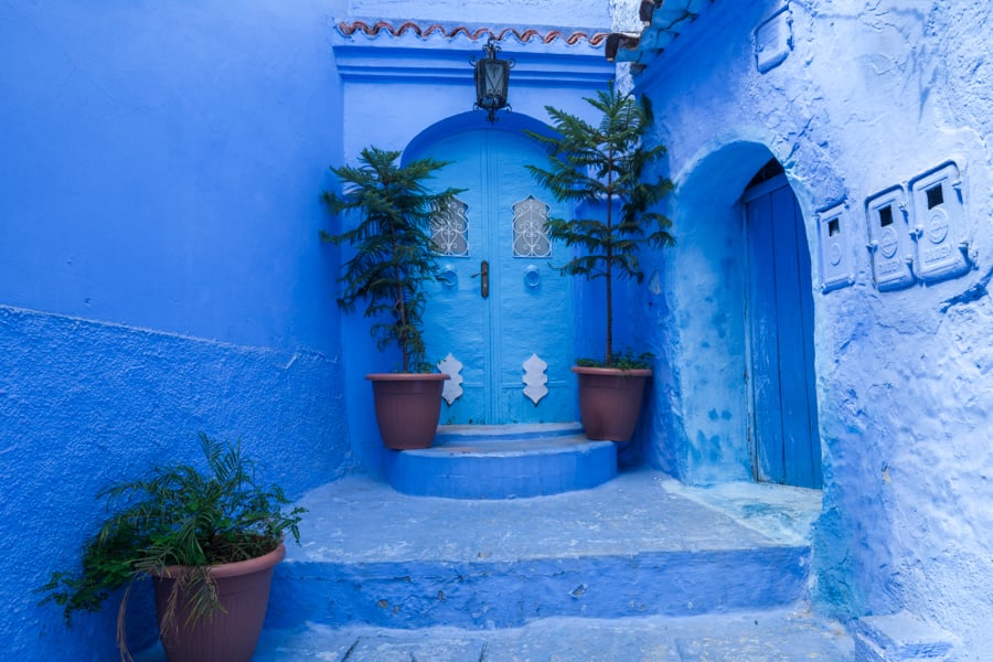 The blue entrance in Chefchaouen, Morocco