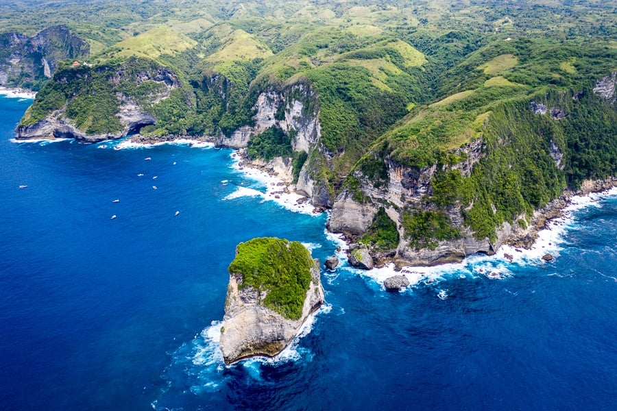 Drone pic of Manta Point in Nusa Penida Bali