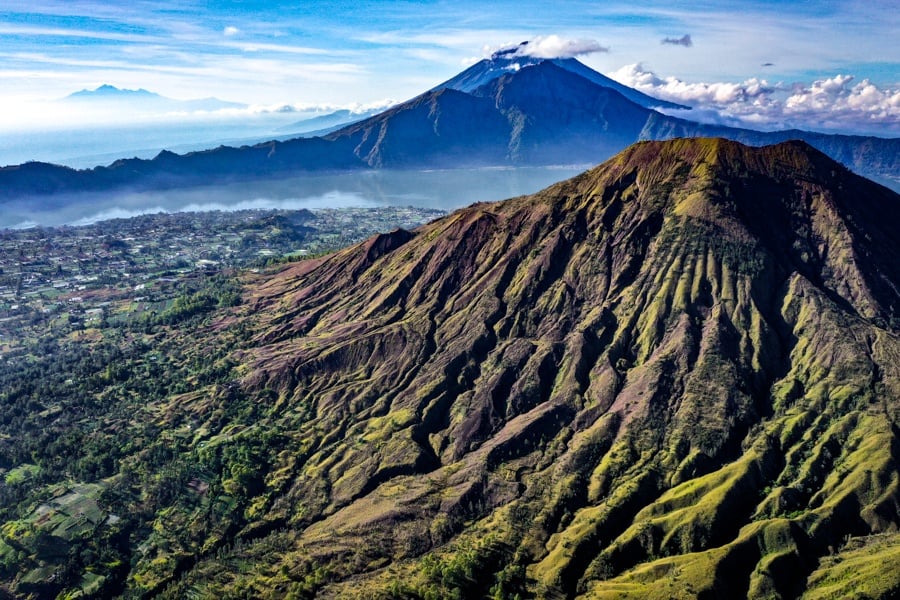 Mount Batur Bali hike drone picture of the volcano in Kintamani