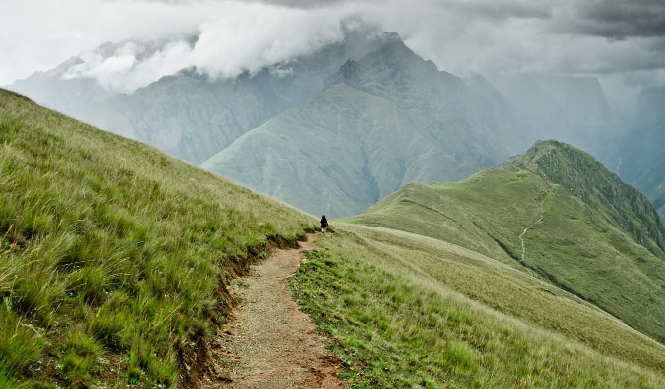 A section of the Inca Trail path, a long distance hike leading to Machu Picchu in Peru