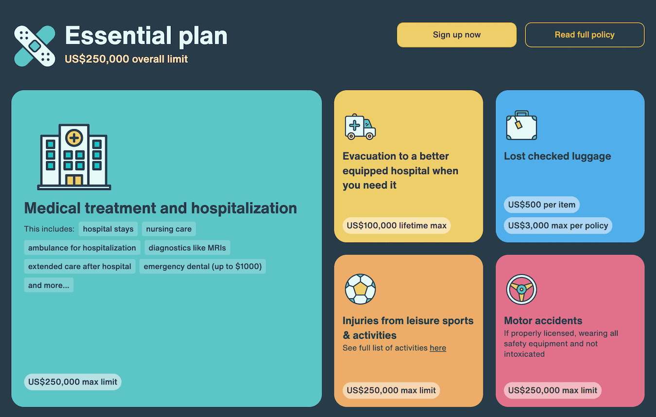 Screenshot of the Basic SafetyWing plan