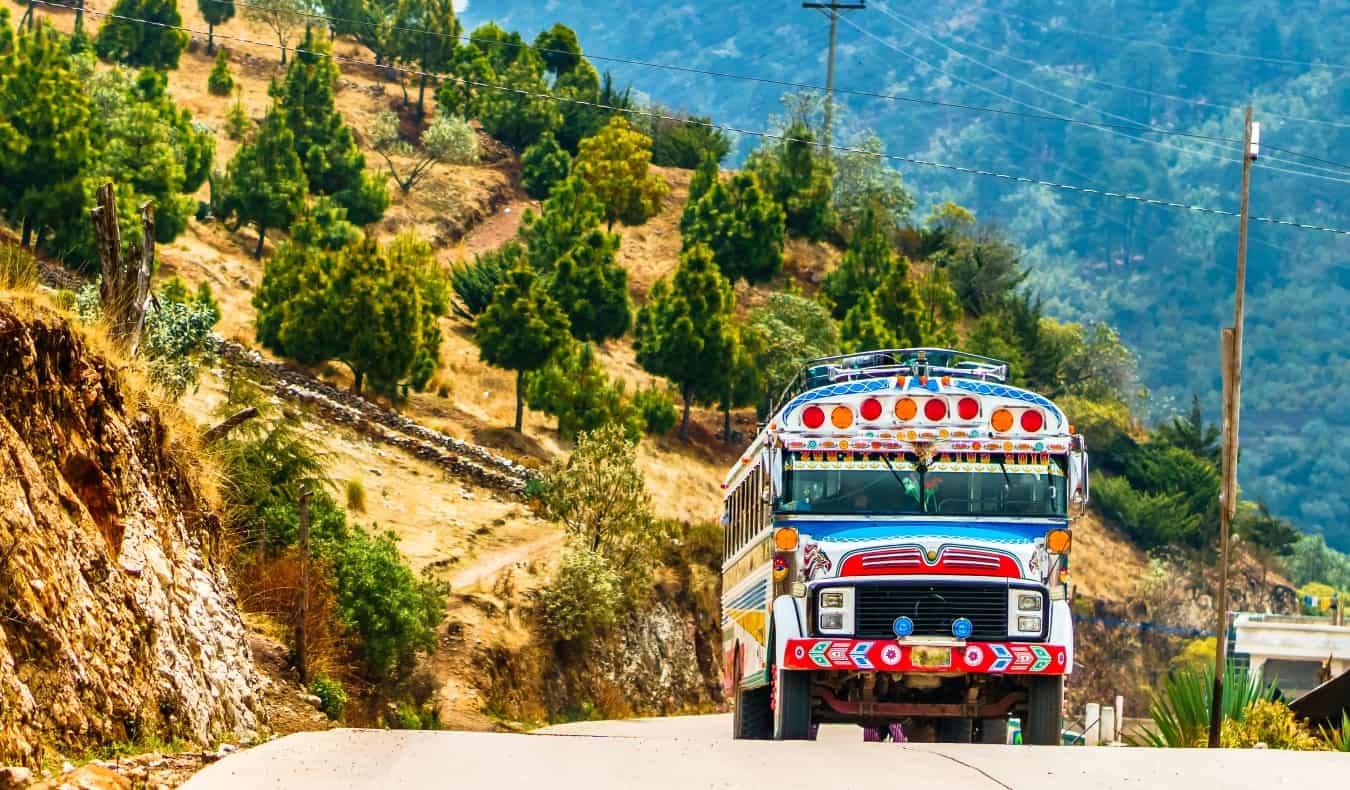 One of many colored local chicken buses in Guatemala, Central America
