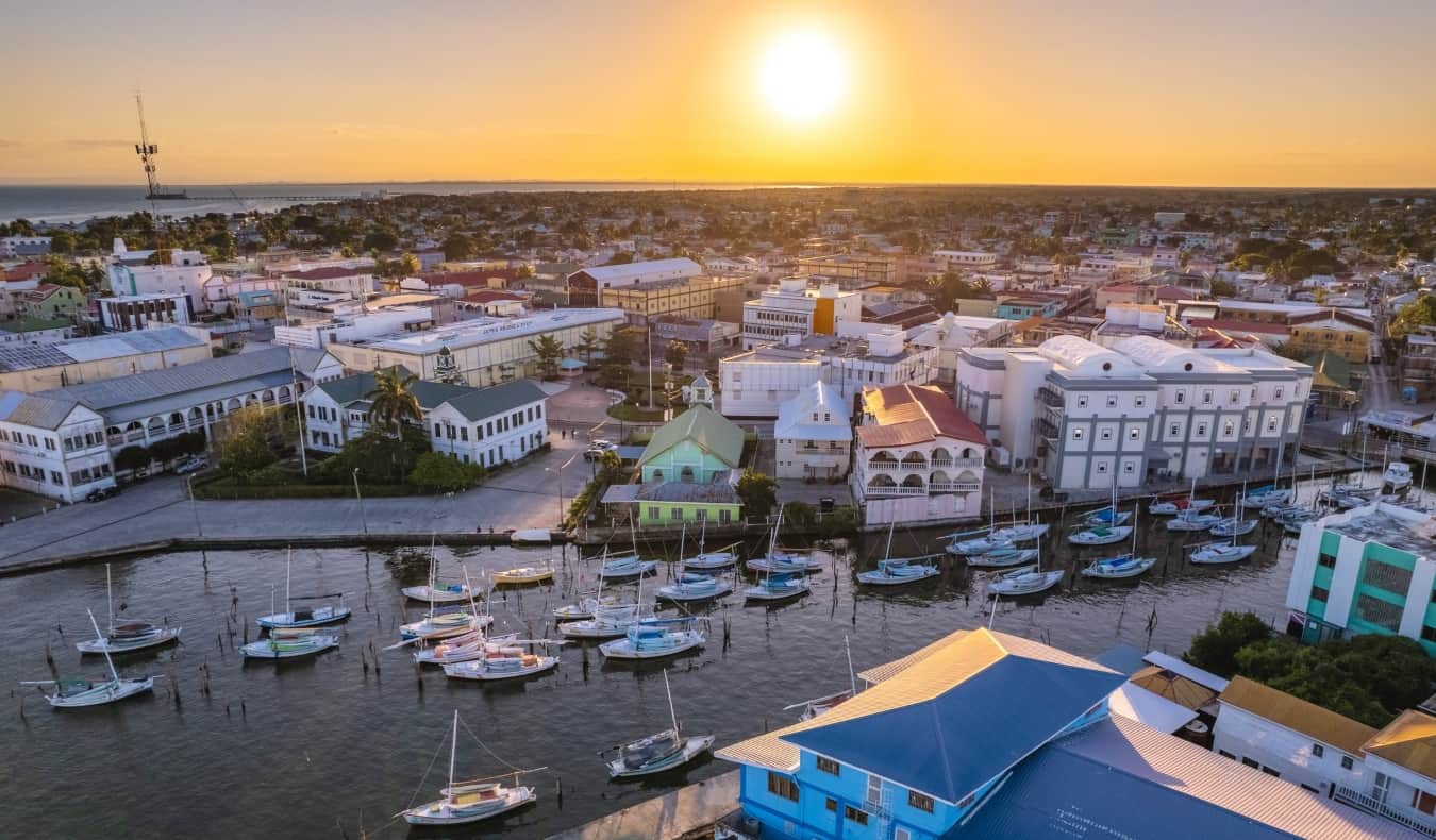 The air image of the mouth of the river is full of boats near the center of Blaise City city