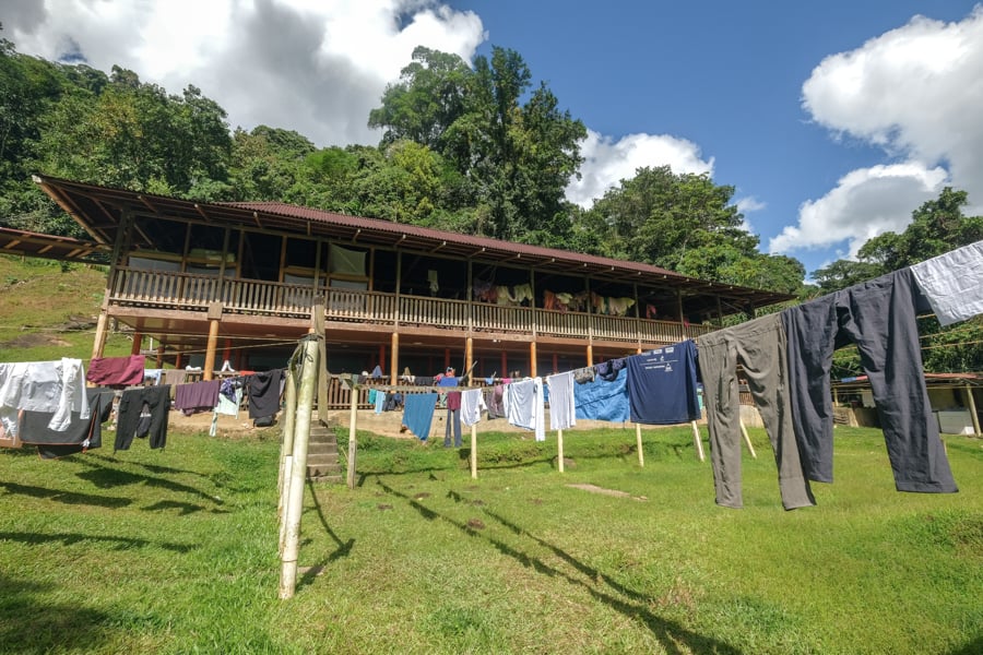 Dry clothes on the laundry rope in the camp