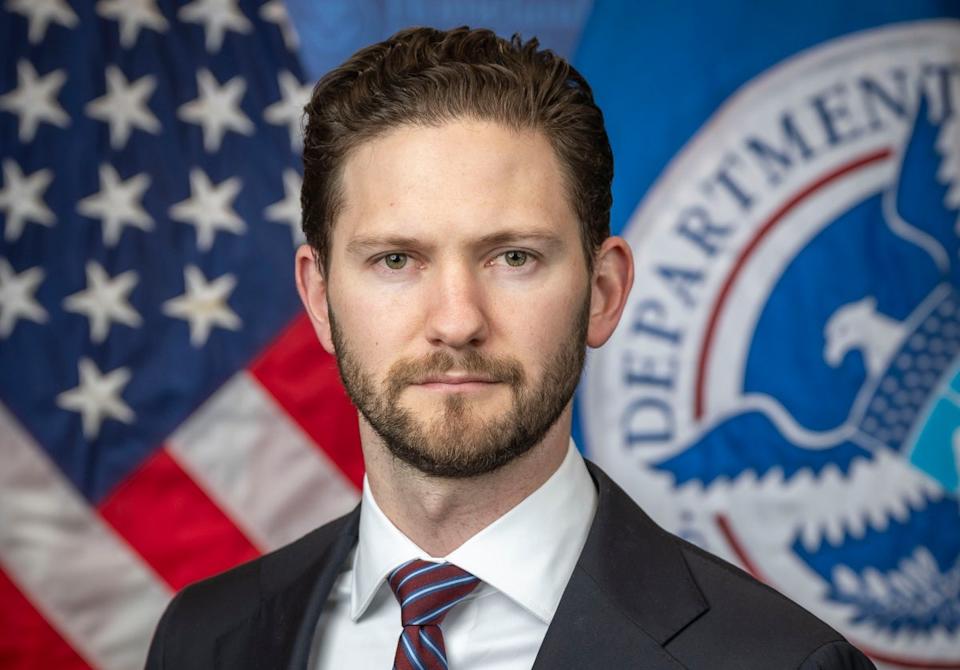 This image is presented by the Ministry of Internal Security, Philip Higseth at the headquarters of the National Security Ministry in Washington, February 24, 2025