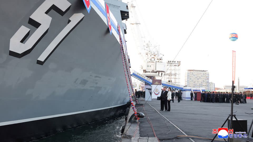 North Korean leader Kim Jong Un, accompanied by his daughter Kim Joe Eye, attends a party to launch a "A new multi -purpose destroyer," In Nambo, North Korea, in the image of this statement issued on April 26, 2025, by the Korean Central News Agency - KCNA/Reuters