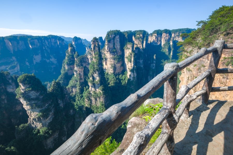 Fence overlook at Yuanjiajie in Zhangjiajie National Forest Park China