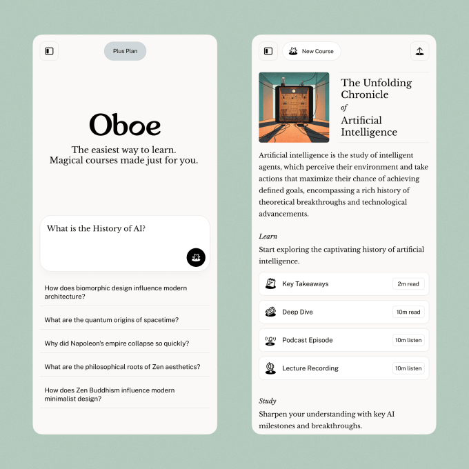 A pair of screen shots display the oboe application