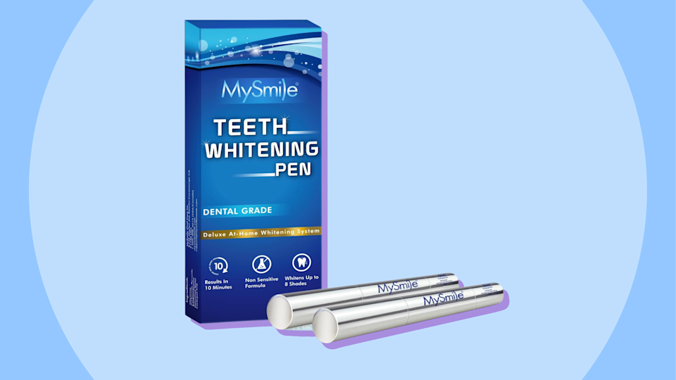 teeth whitening pen on a blue background