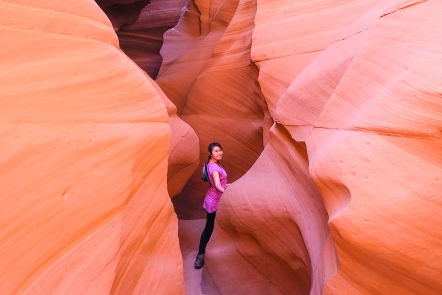 Tourist posing in Antelope Canyon X