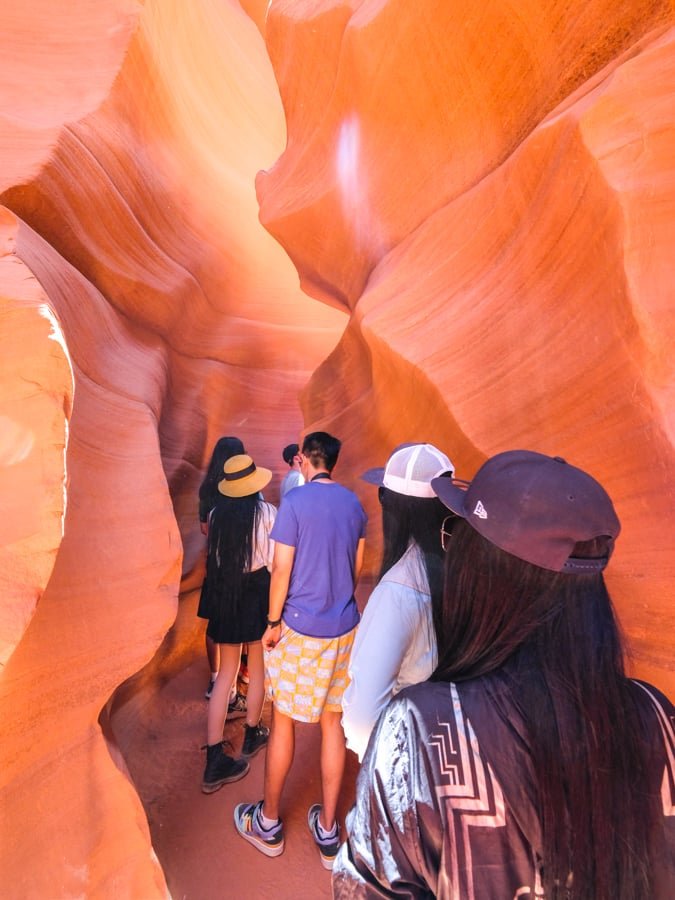 Busy line of tourists in Lower Antelope Valley