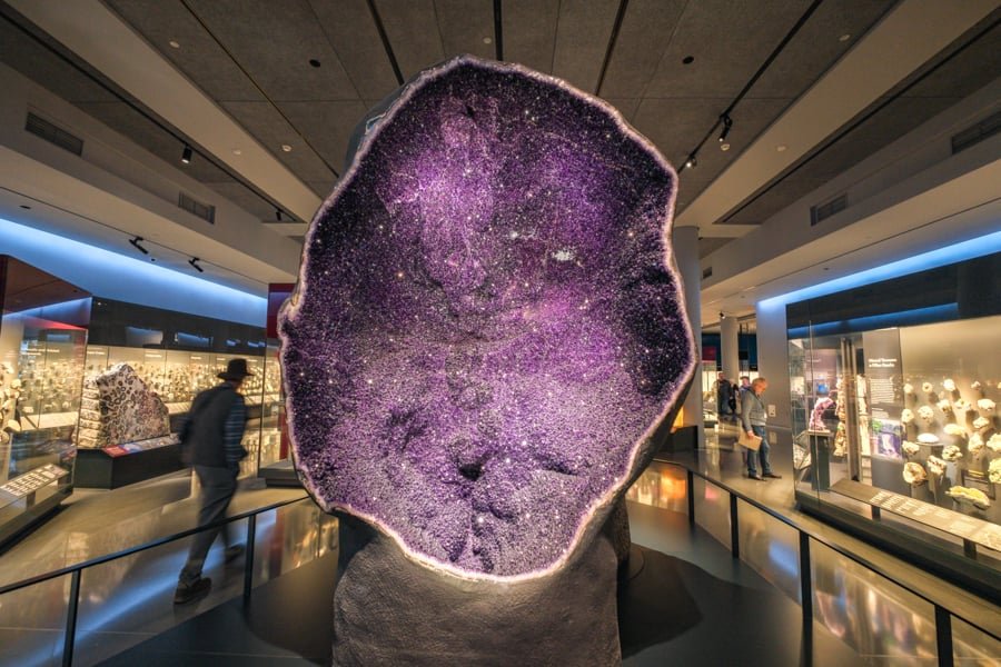 Huge purple geode rock at the American Museum of Natural History
