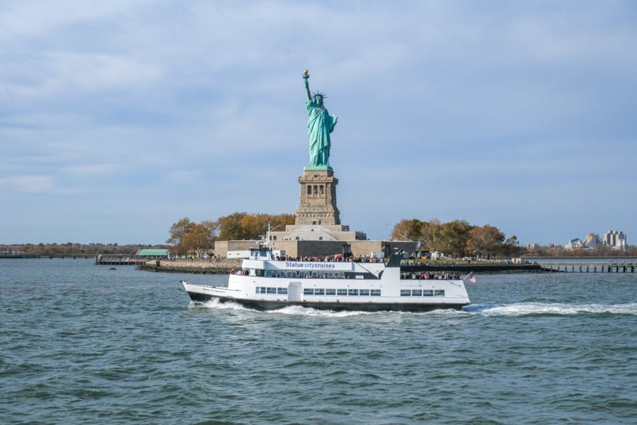 Ferry at the Statue of Liberty island in New York City
