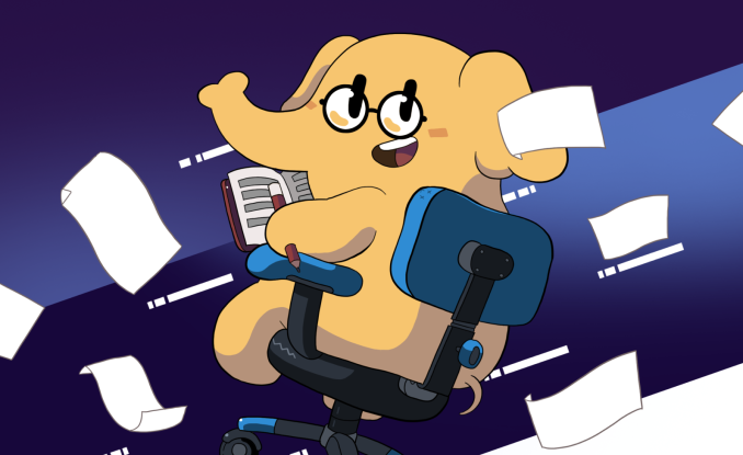 Riding a mastodon on an office chair