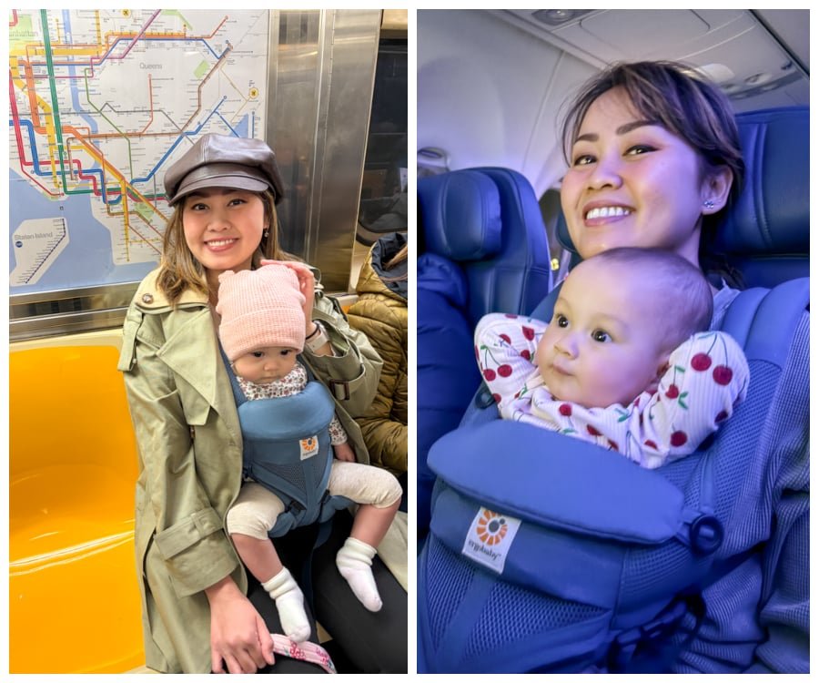 Using a baby carrier on the New York City subway and on the plane