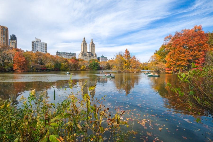 Lake reflections at Wood Chip lookout in Central Park, New York City