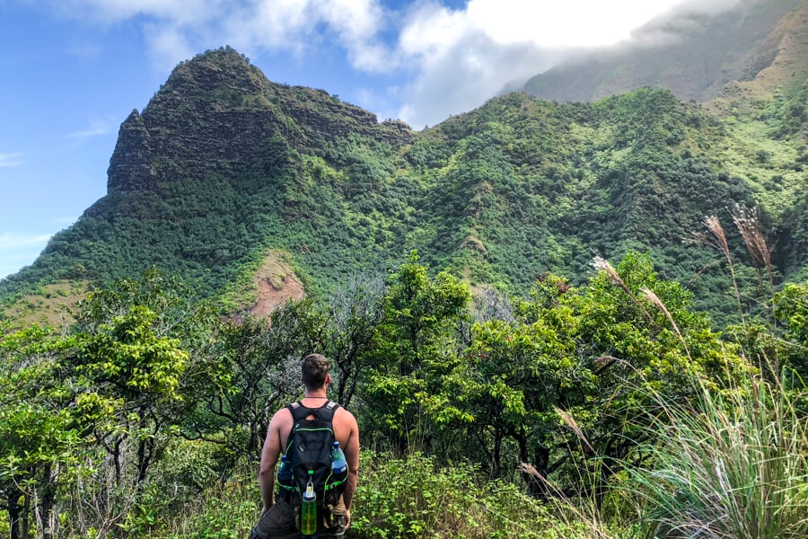 Hiker on the Na Pali coast in Kauai