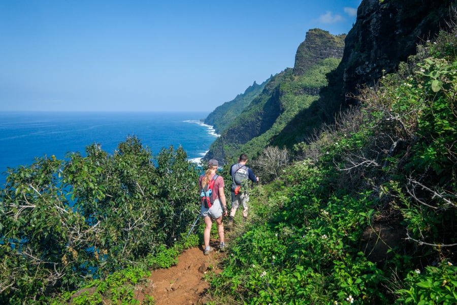 Hikers on the Kalalau Trail in Kauai Hawaii