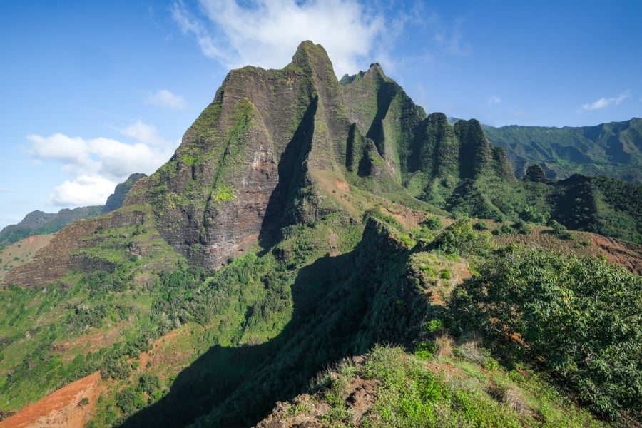 Green mountains on the Kalalau Trail in Kauai, Hawaii