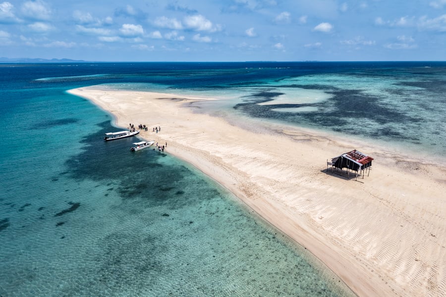 Drone photo of the sandbar at Gusung Asem