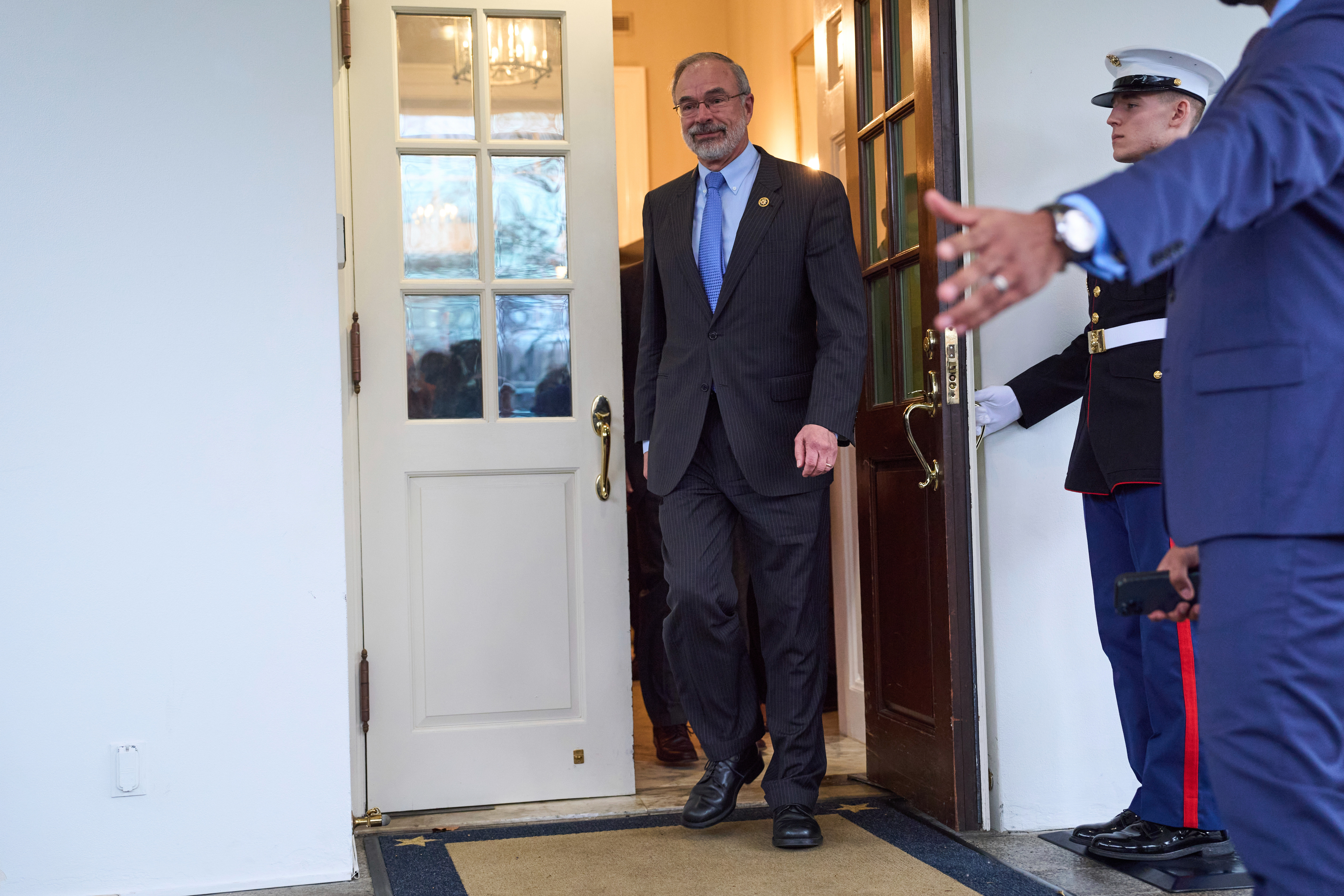 Harris leaves the White House after a meeting with President Donald Trump in March 2025.
