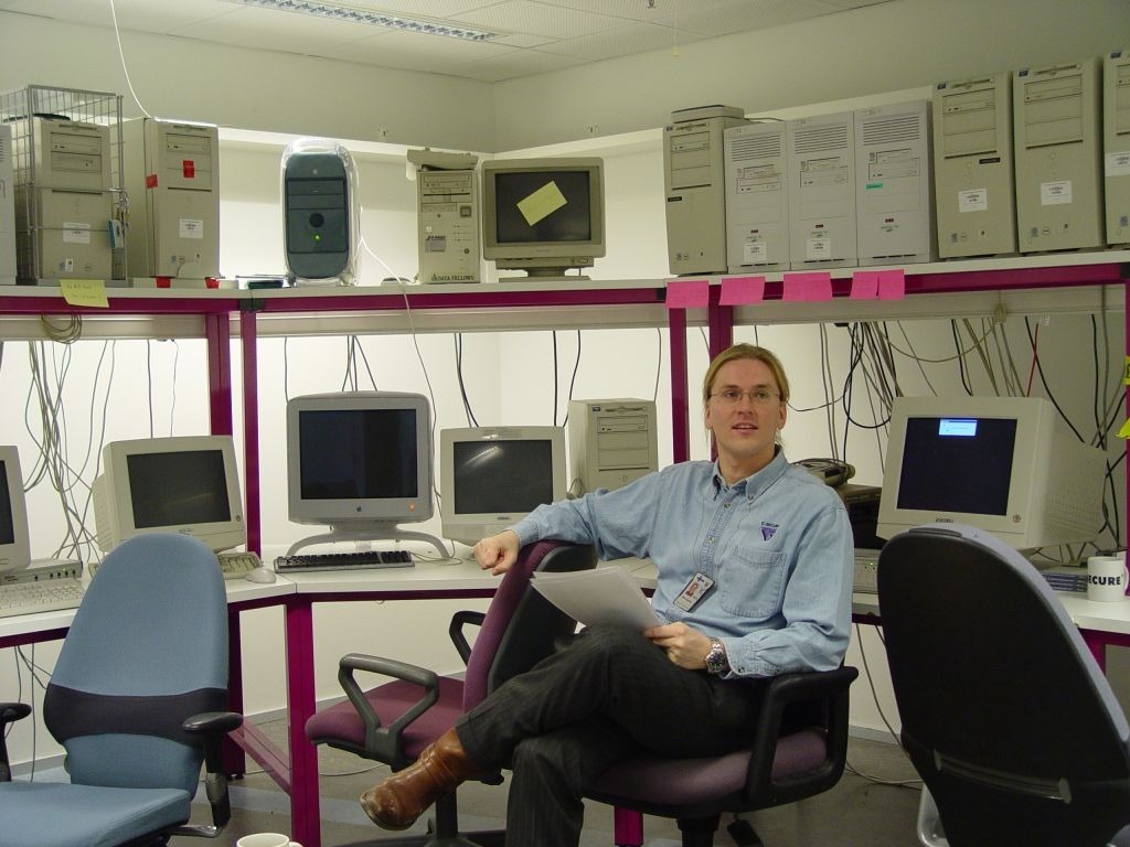 The youngest Miko Hypponen is surrounded by computers.