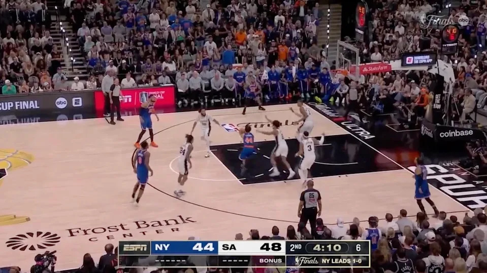 The Knicks quickly re-spaced the floor as Landry Shamet drove. (Screenshot via NBA)