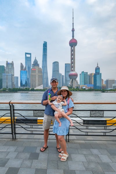 A couple with their child at North Bund in Shanghai