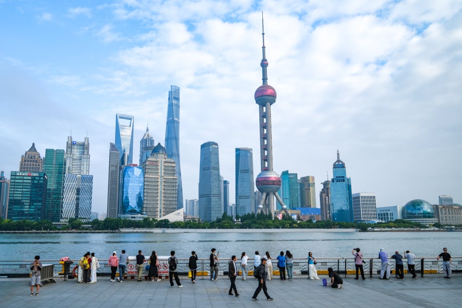 North Bund waterfront and skyline in Shanghai, China