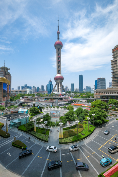 Oriental Pearl Tower roundabout in Shanghai, China
