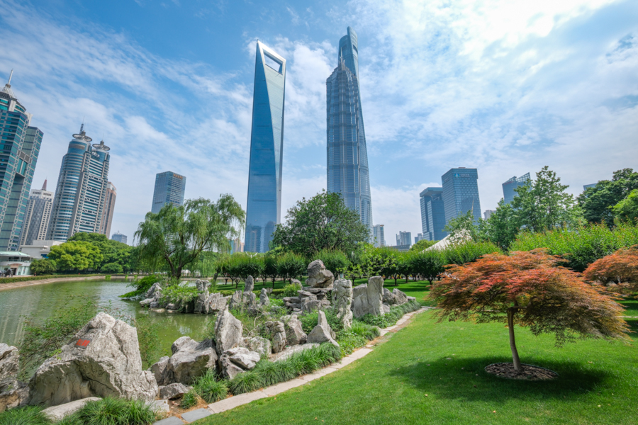 Lujiazui central view of the green space of Shanghai Tower in China