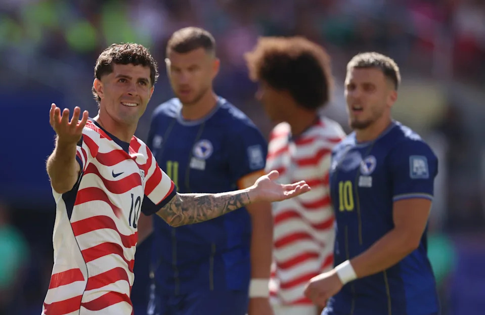 SANTA CLARA, CALIFORNIA - JULY 01: Christian Pulisic of USA reacts during the FIFA World Cup 2026 Round Of 32 match between United States and Group B/E/F/I/J Third Place at San Francisco Bay Area Stadium on July 01, 2026 in Santa Clara, California. (Photo by Catherine Ivill - AMA/Getty Images)