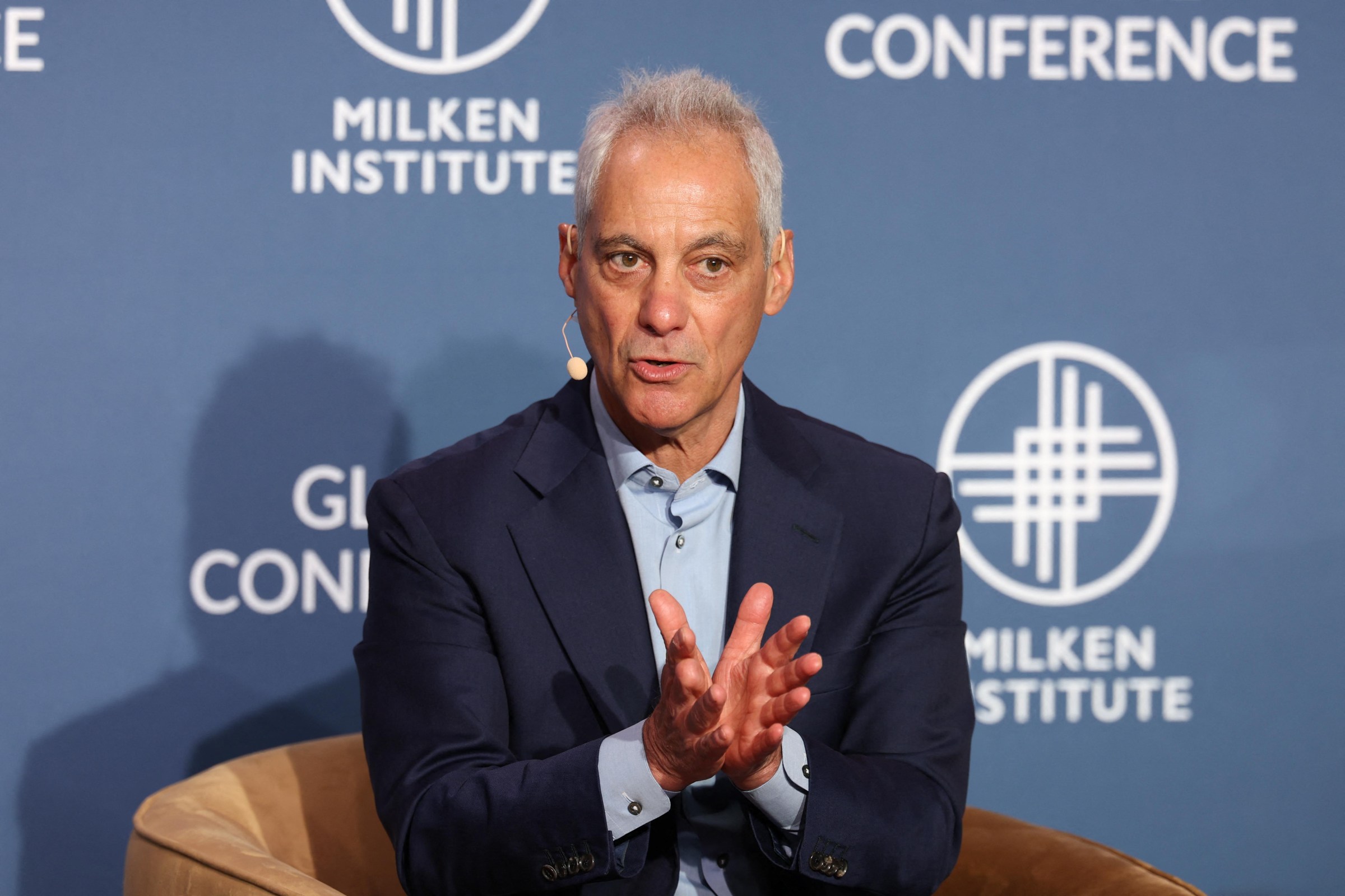 Former Mayor of Chicago and White House Chief of Staff Rahm Emanuel speaks during the 29th annual Milken Institute Global Conference at the Beverly Hilton in Beverly Hills, California on May 5, 2026. (Photo by Patrick T. Fallon / AFP via Getty Images)