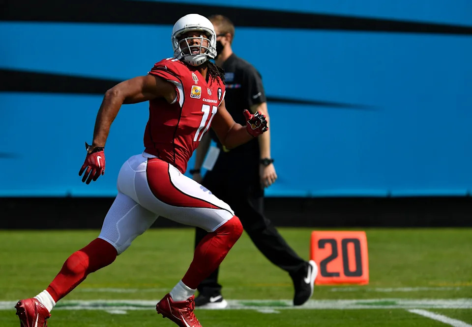 CHARLOTTE, NORTH CAROLINA - OCTOBER 04: Larry Fitzgerald #11 of the Arizona Cardinals in action during their game against the Carolina Panthers at Bank of America Stadium on October 04, 2020 in Charlotte, North Carolina. The Panthers won 31-21. (Photo by Grant Halverson/Getty Images)