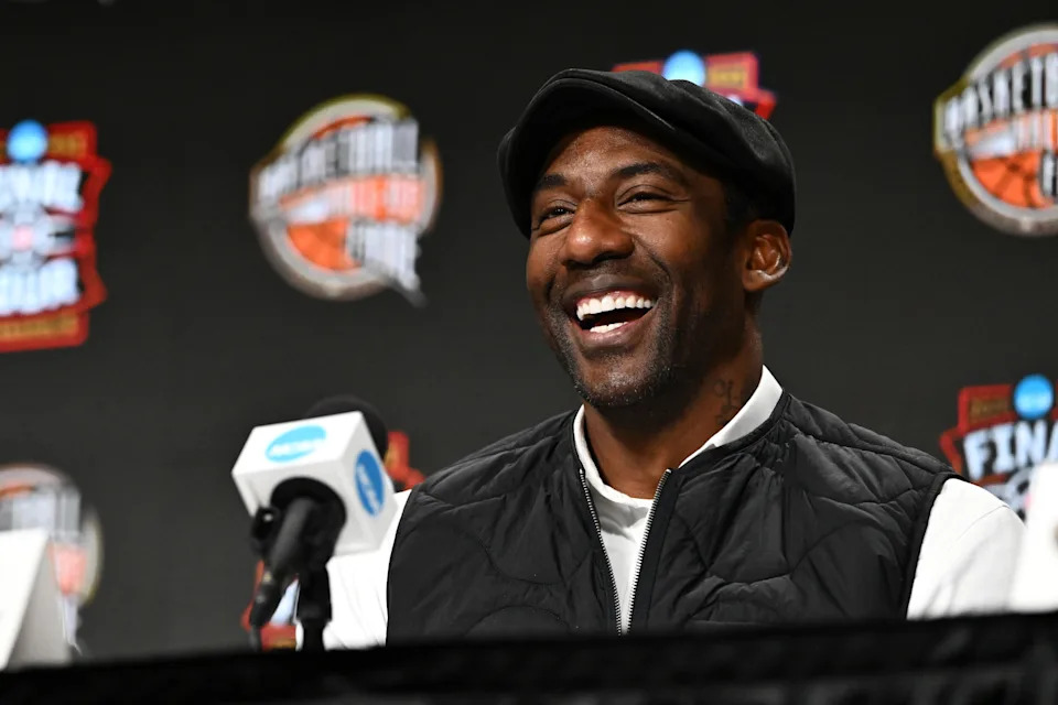 INDIANAPOLIS, INDIANA - APRIL 04: Amar'e Stoudemire speaks at the Naismith Hall of Fame press conference before the Final Four of the 2026 NCAA Men's Basketball Tournament at Lucas Oil Stadium on April 04, 2026 in Indianapolis, Indiana. (Photo by Brett Wilhelm/NCAA Photos via Getty Images)