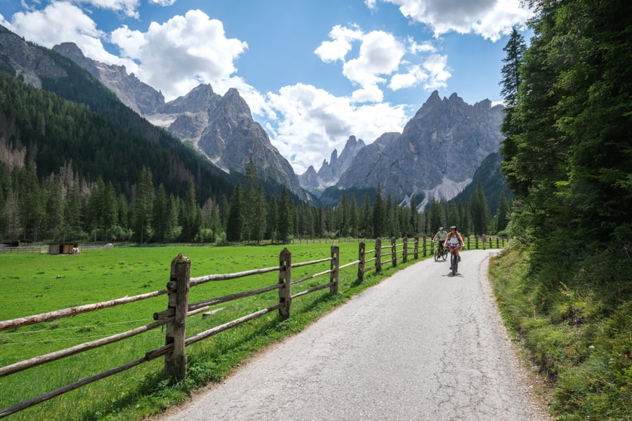 Val Fiscalina Fischleintal bike path in the Dolomites of Italy