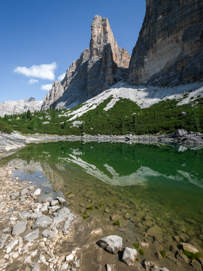 Lago di Lagazuoi lake in the Dolomites of Italy
