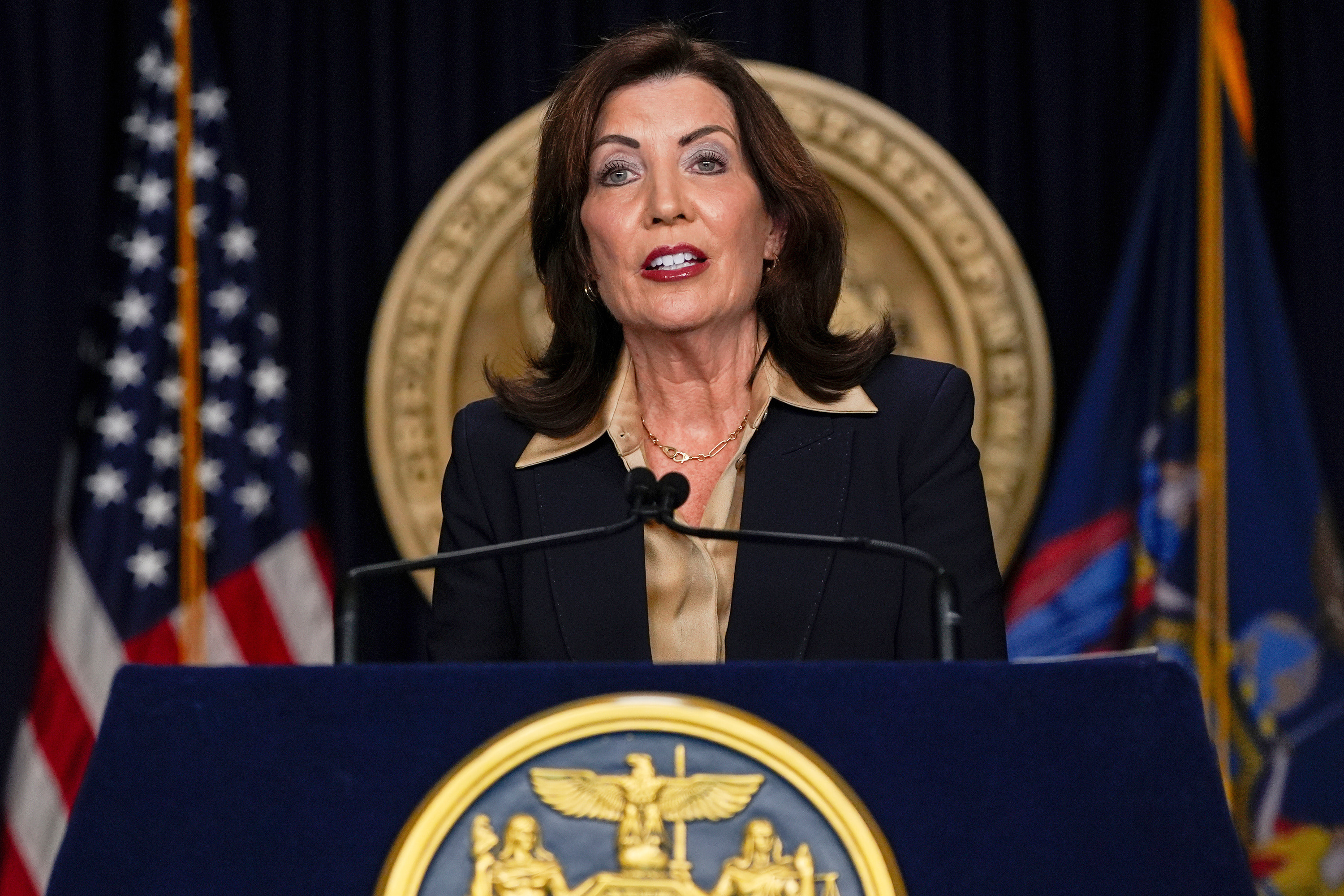 Governor Kathy Hochul spoke about New York's AI safety laws at a Monday event in Manhattan.